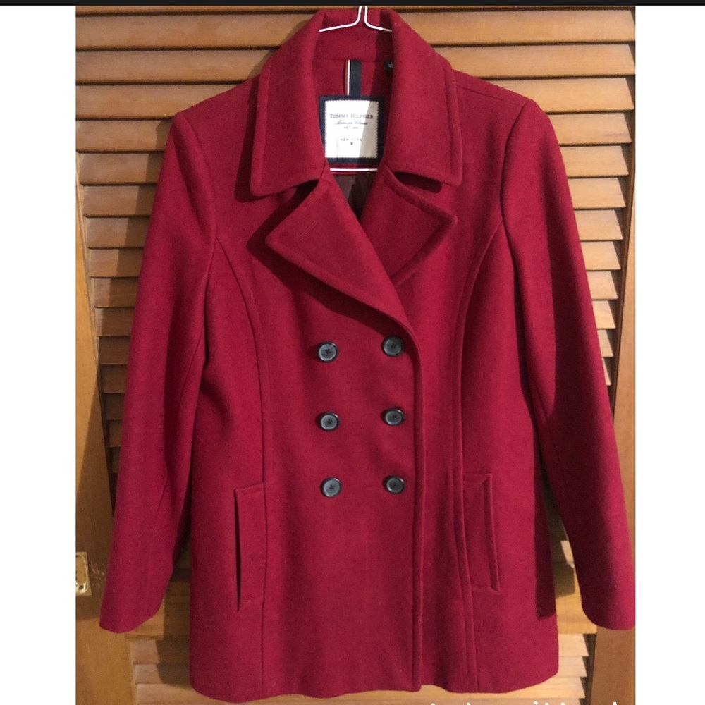 Tommy Hilfiger Double-Breasted Red Peacoat